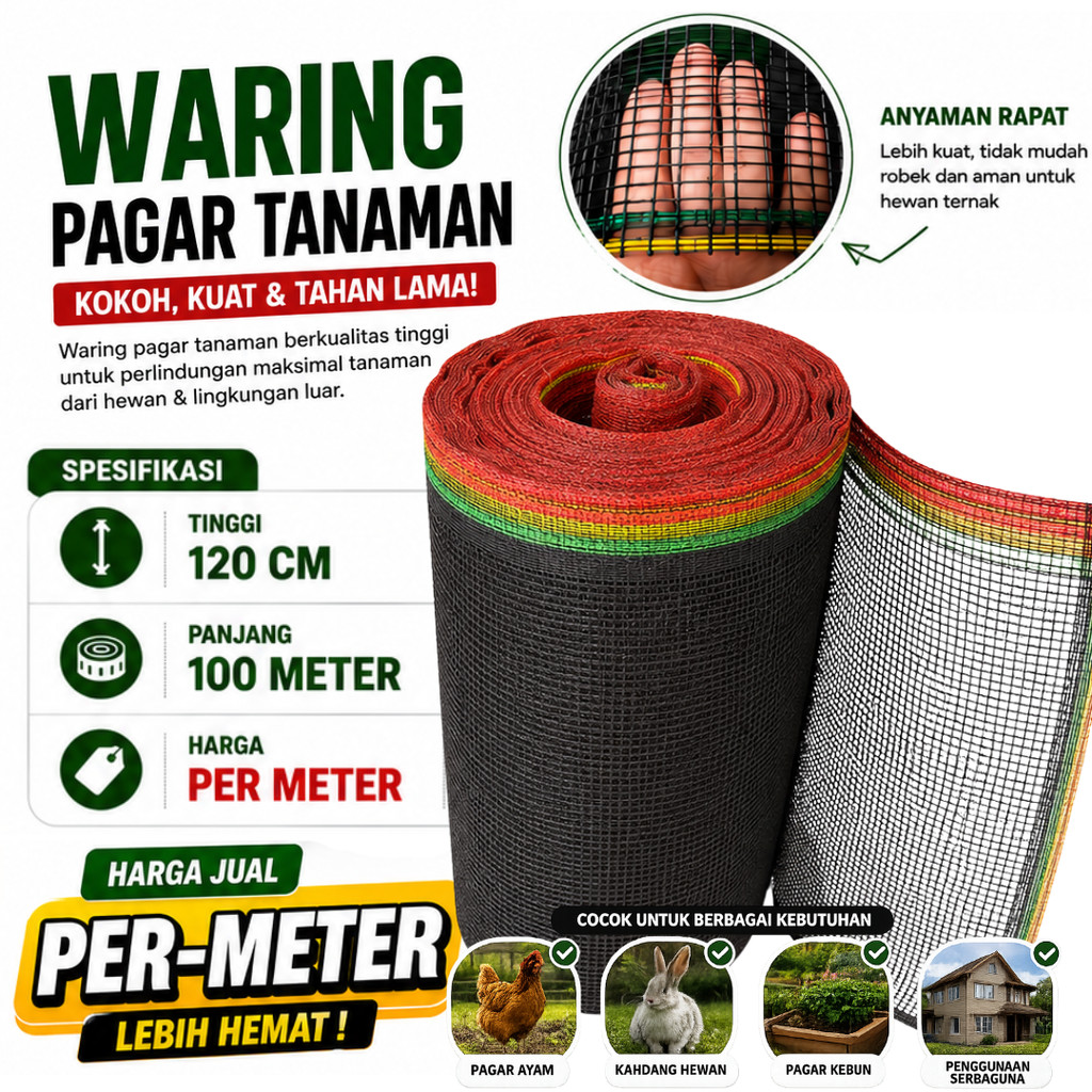Jaring Waring Pagar 100 Meter Harga Permeter Termurah / Waring Pagar Ayam / Jaring Waring Pagar Tana