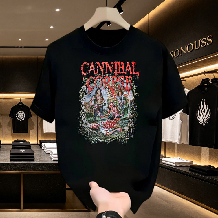 Kaos Pria Distro Band Merch Cannibal Corpse Motif Horror Metal Gore, T-shirt Unisex Lengan Pendek Bo