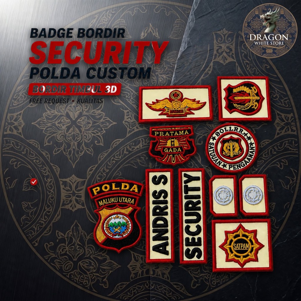 1 Set Atribut Satpam Security PDH PDL Bordir Timbul 3D + Logo PT