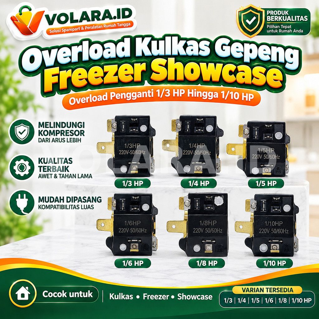 Overload Kulkas Gepeng Kompresor Freezer Showcase 1/3 ke 1/10 HP untuk Sharp LG Polytron Panasonic