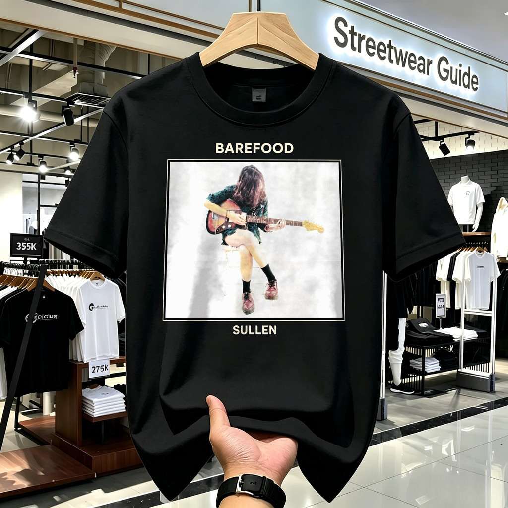 Kaos Pria SantaiKaos Pria Distro Original 100% Barefood Sullen Motif Gitar Vintage, T-shirt Vintage 