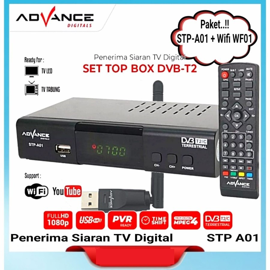 promo discon Setup Box TV Digital Receiver Penerima Siaran Full HD Advance STP-A01 - SetupBox+Dongle