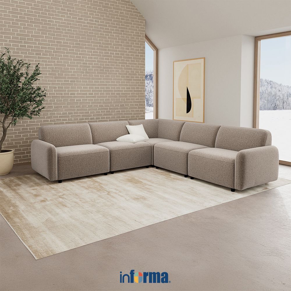 Informa Nordia Rushville Set Sofa Modular Sectional L-shape Fabric - Krem Beige Sofa Ruang Tamu Sofa