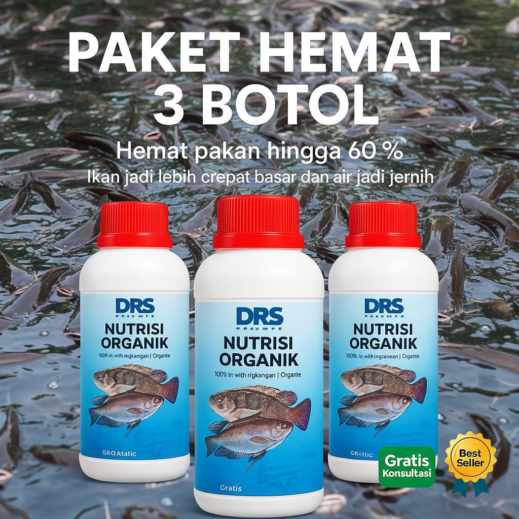DRS Nutrisi Pendamping Pakan Ikan – Probiotik Aktif, Asam Amino & Vitamin Lengkap | Bantu Panen Lebi