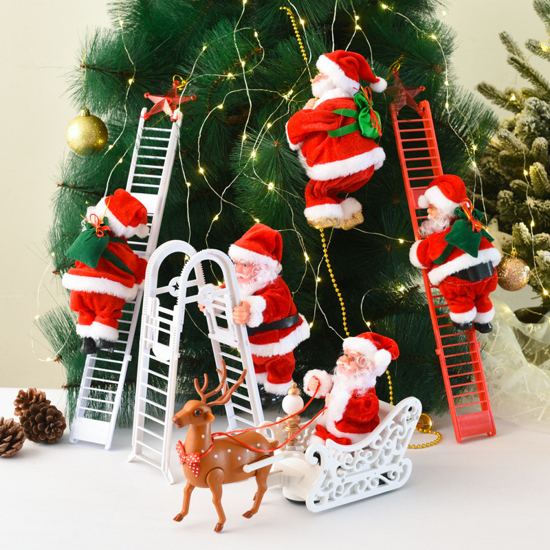 Christmas Decoration Electric Climbing Ladder Santa Claus Climbing Beads Santa Claus Children's Gift