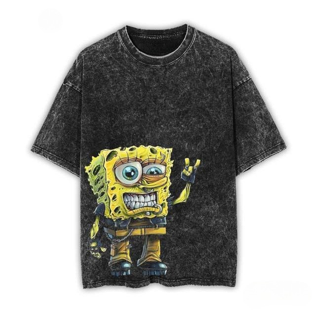 COD (Dikirim dalam 24 jam) Misteri Kaos SPONGEBOB Oversize Washed T-Shirt | Stone Wash | Kaos Cartoo