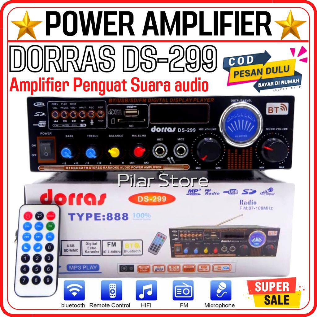 FLECO POWER AMPLIFIER WIRELESS BLUETOOH DORRAS DS 299 - POWER AMPLIFIER BLUETOOTH DORRAS DS-299 POWE