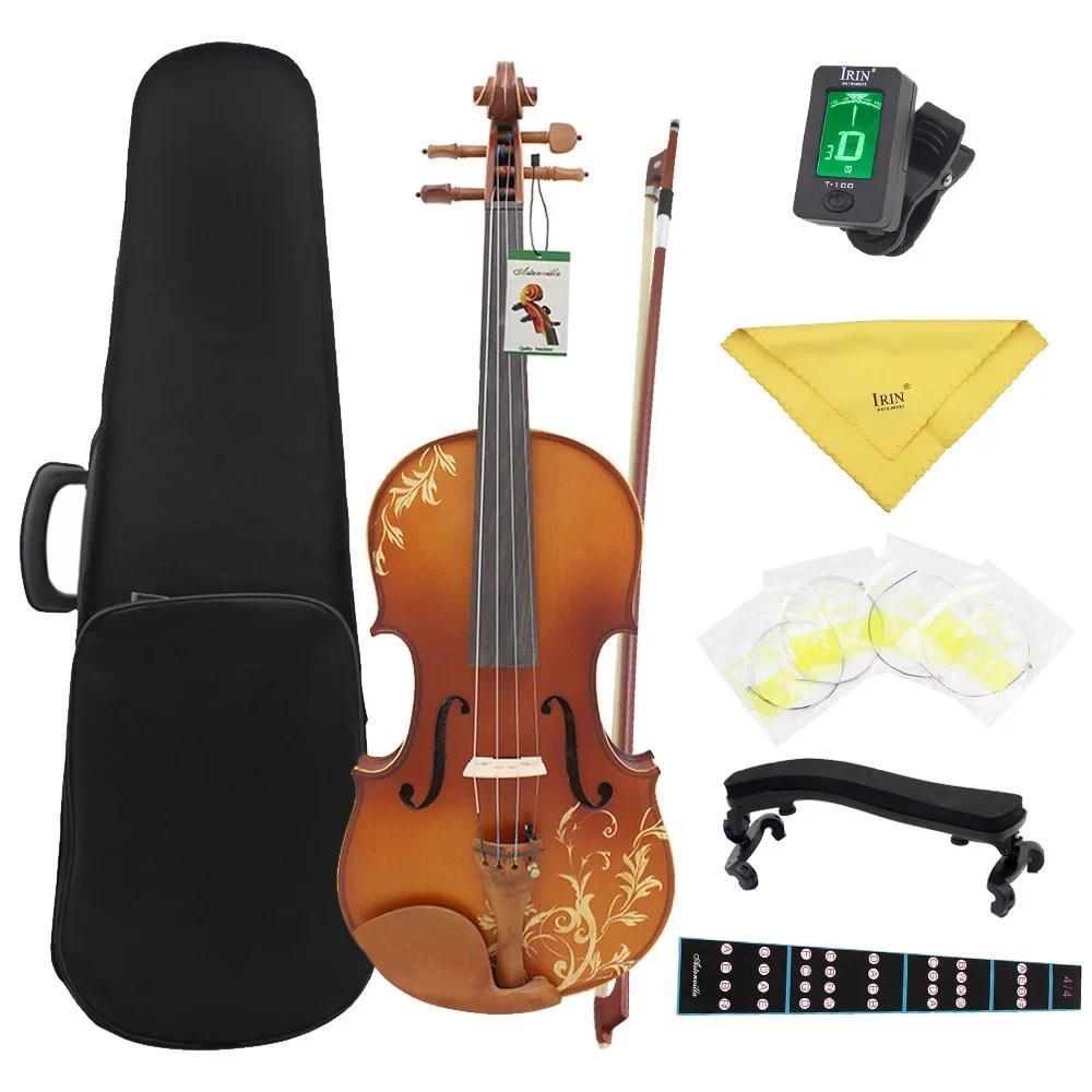 Astonvilla AV-608 4/4 Acoustic Violin Solid Wood Violin With Case Bow Strings Shoulder Rest Tuner Cl