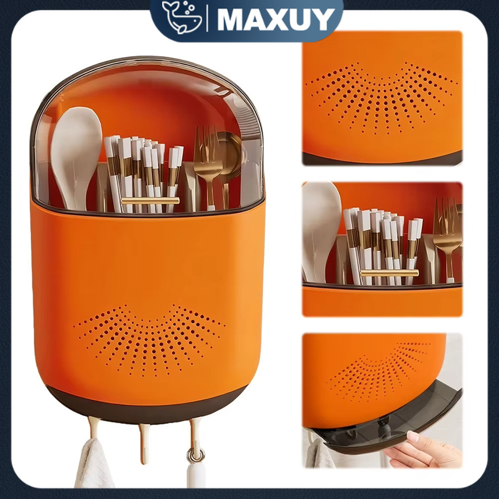 Tempat Sendok Garpu Sumpit dengan Tutup Rak Wadah Dapur/Tempat Sendok Gantung/Rak Sendok Garpu