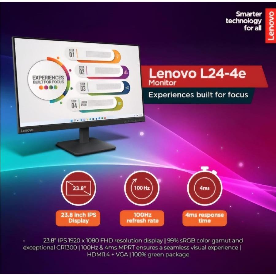 LED Lenovo 24" IPS 100Hz Full HD Penerus D24-40 Monitor 24 Inch Garansi Resmi