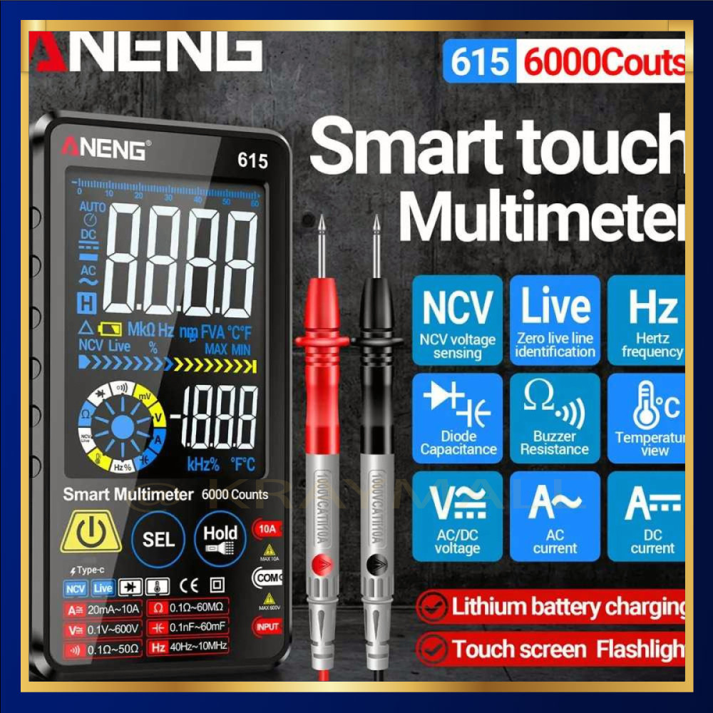 Digital Multimeter Touchscreen NCV Lighting 6000 Count 700mAh - 615