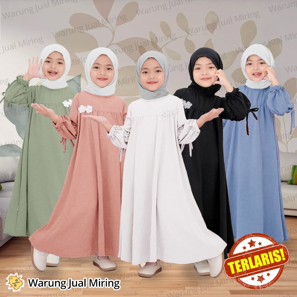 TERBARU Baju Gamis Anak Perempuan Sakura 2-12 Tahun Crinkle Airflow Dress Muslim Cewek Harian Lebara