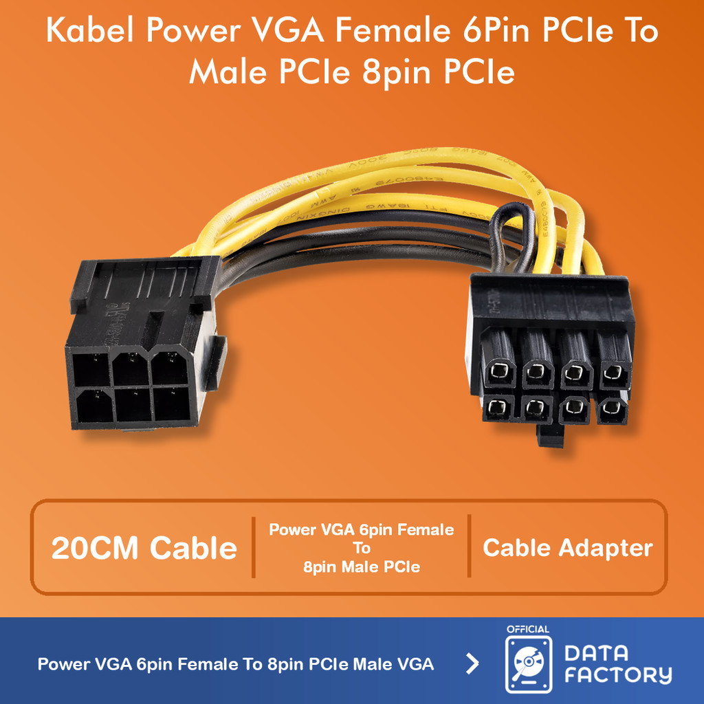 Kabel Power VGA PCIE 6 pin Female to 8 pin Male 20cm PCI-E Extender Adapter Cable
