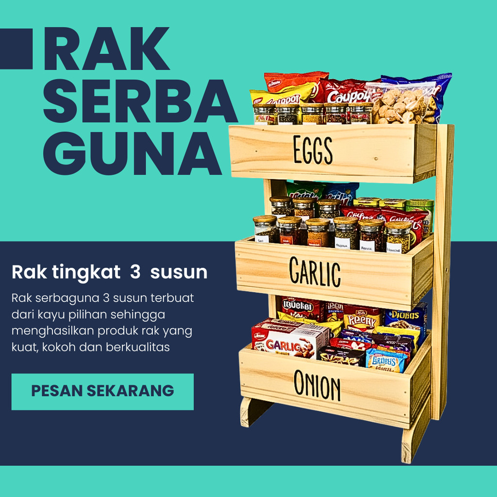 Rak Bawang Kayu 3 Susun / Rak Bumbu Serbaguna