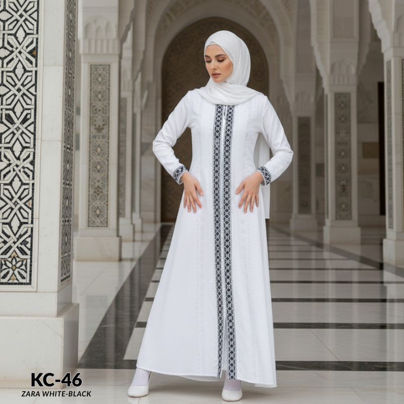 Abaya Gamis Putih Mewah Kekinian Wanita Muslim Terbaru Busui Pesta Lebaran Bordir Payet Zara 476