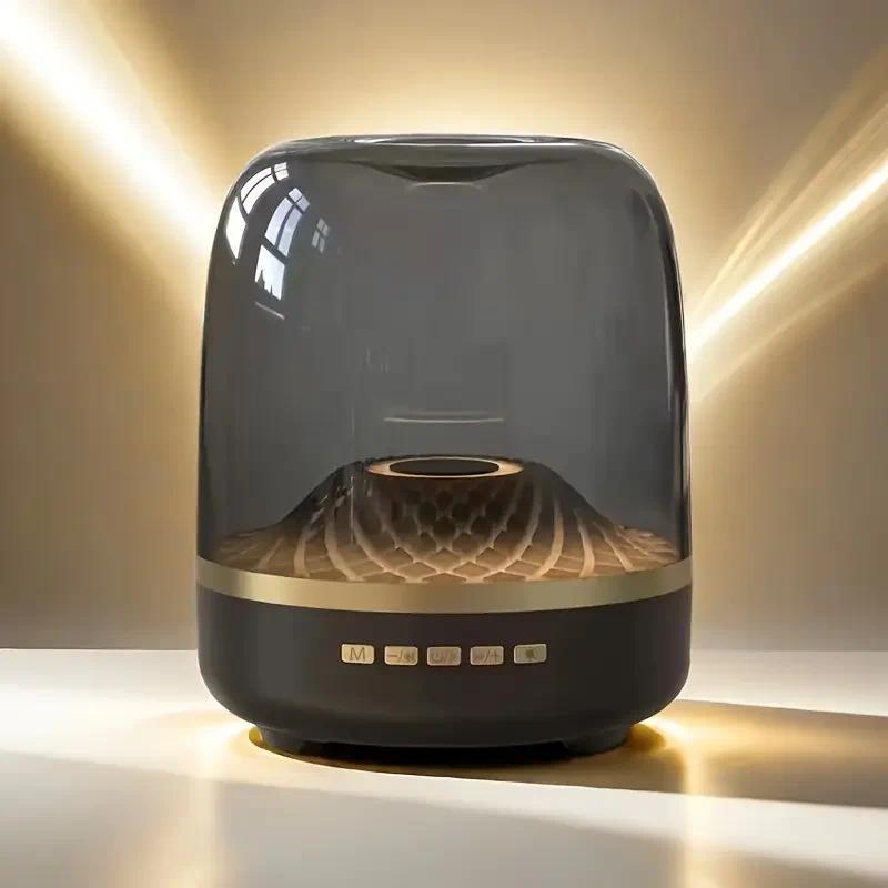 Compact Black Wireless Mini Stereo Speaker with 360° Surround Sound, 7 LED Lighting Effects, USB Typ