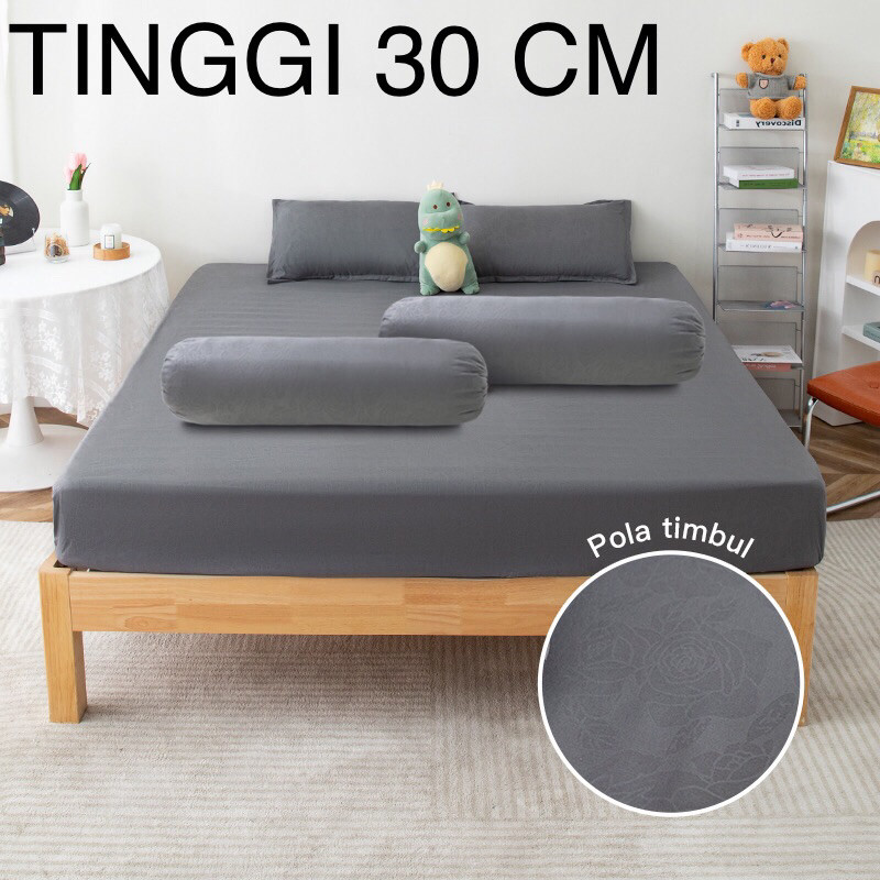 [BISA COD] Sprei Embos Polos 120,140,160,180,200 Tinggi 30CM Set Sarung Bantal Dan Sarung Guling