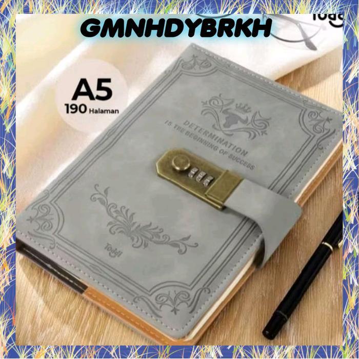 Buku Diary Harian Pin Password Kode Kunci Sandi Notebook Notes Book Kertas Kulit Catatan Agenda Kerj