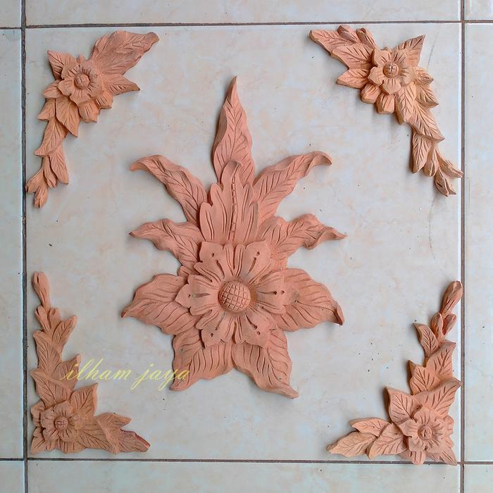 ornamen ukir kayu jepara tempel pintu lemari rumah set 5pcs ng4