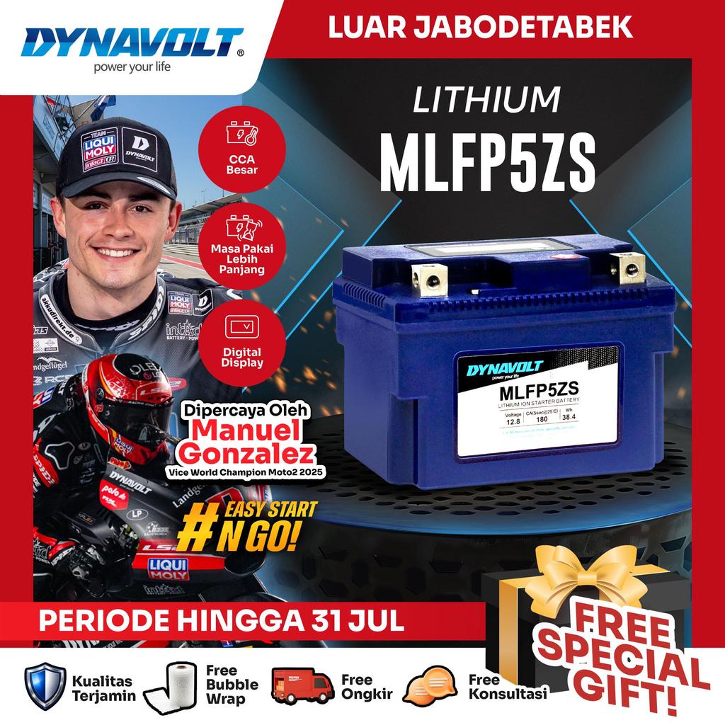DYNAVOLT Aki Motor YAMAHA New Vixion, R15, Soul GT, X Ride, Xeon, dll | Lithium MLFP5ZS | 4-6 AH 180