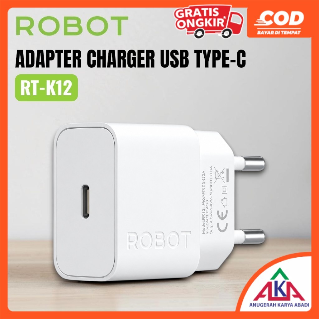 ROBOT Kepala Charger RT-K12 HP Handphone 5V 2.4A Travel Adapter USB Type-C Single Port Universal