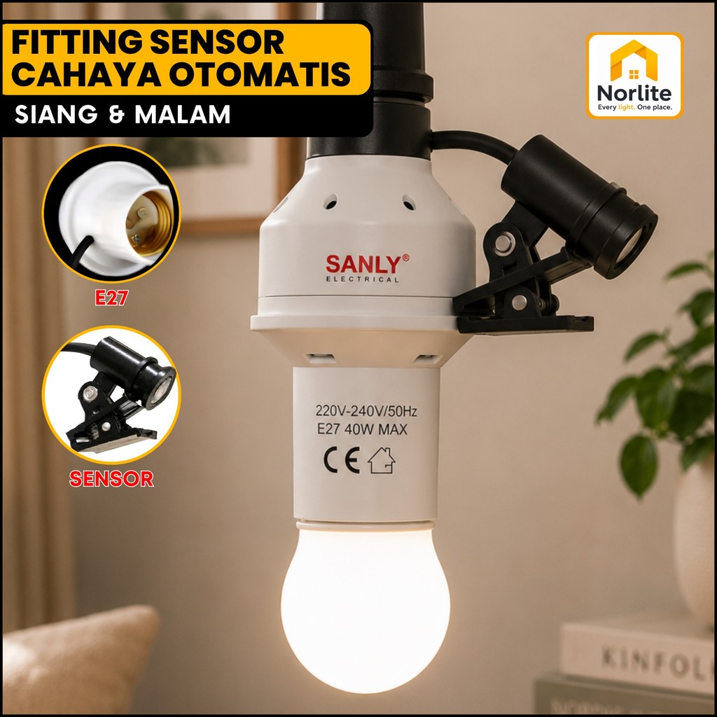 Fitting Lampu Sensor Cahaya E27 Max 40W Fitting Lampu Otomatis Nyala Mati Sendiri