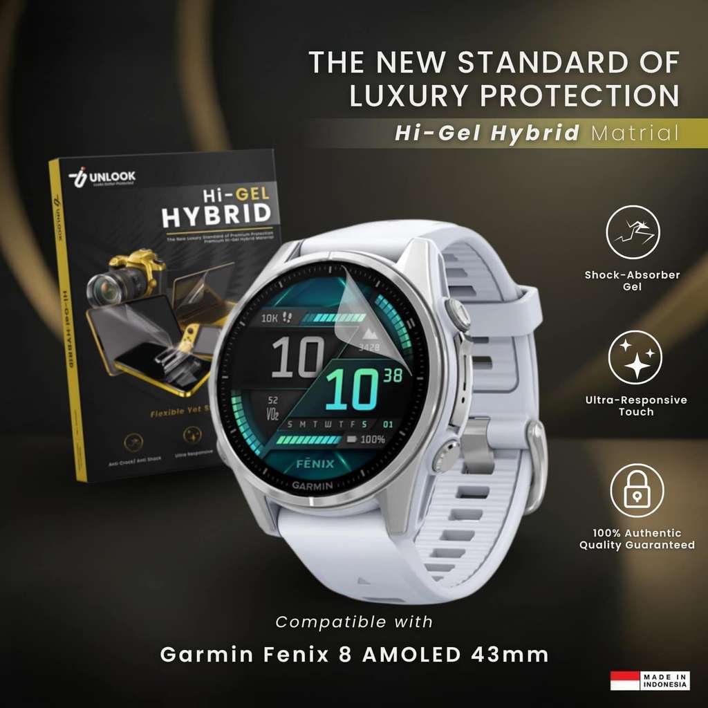 UNLOOK Hi-GEL HYBRID Hydrogel+ Film Protection for Garmin Fenix 8 AMOLED 43mm - Anti Fingerprint Ant