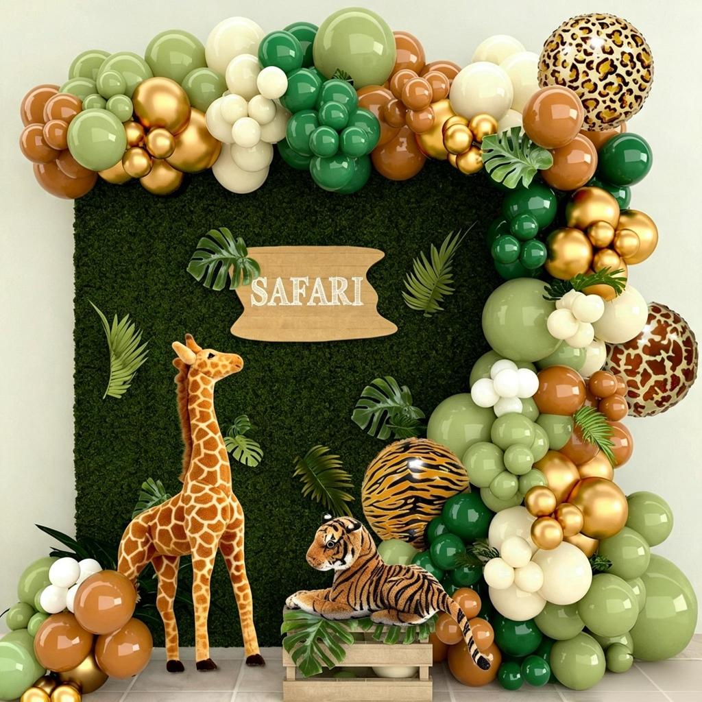 Set Balon Hijau Hewan Hutan Kit Dekorasi Pesta Ulang Tahun Dekorasi Safari Baby Shower Latex Balon G