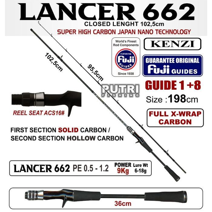 JORAN KENZI LANCER 662 BC Solid X-Wrap Carbon Fuji Guides 198 cm PE 0.5-1.2 PE0.8-1.5 PE 1-2 Baitcas