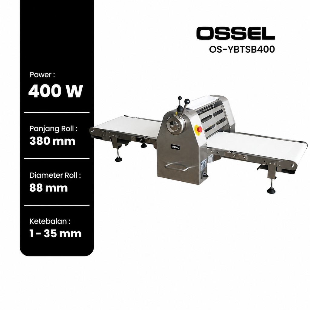 OSSEL Dough Sheeter Penipis Adonan Listrik Pendek Table Top OS-YBTSB400 OSSEL