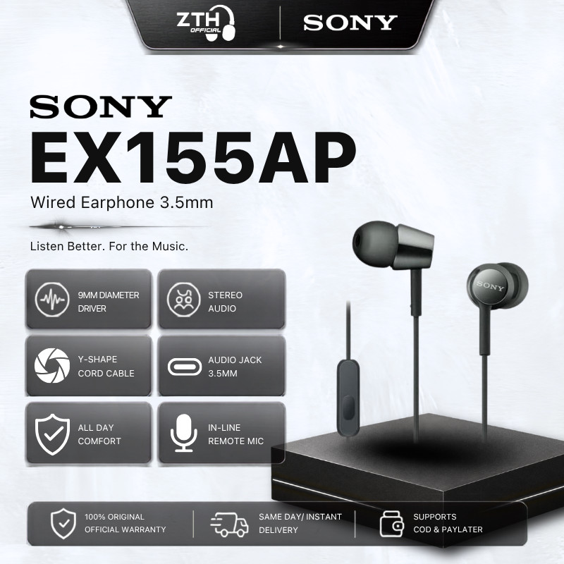 SONY MDR-EX155AP In Ear Earphone Bass Headset with Mic MDREX155AP EX155AP EX155