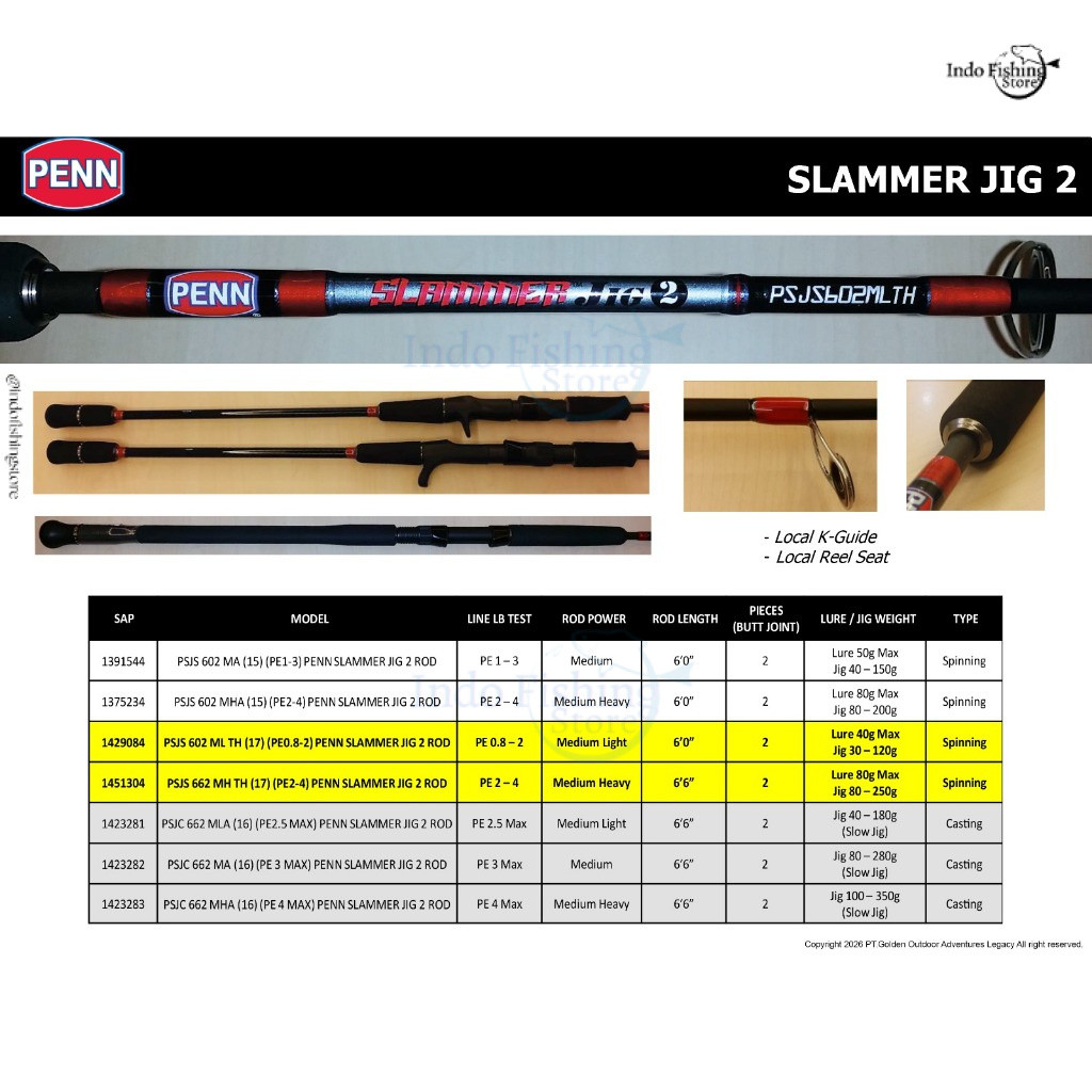 Joran Pancing PENN Slammer Jig 2 C662ML PE 2.5 PE 3 Overhead Jigging Slow JIgging