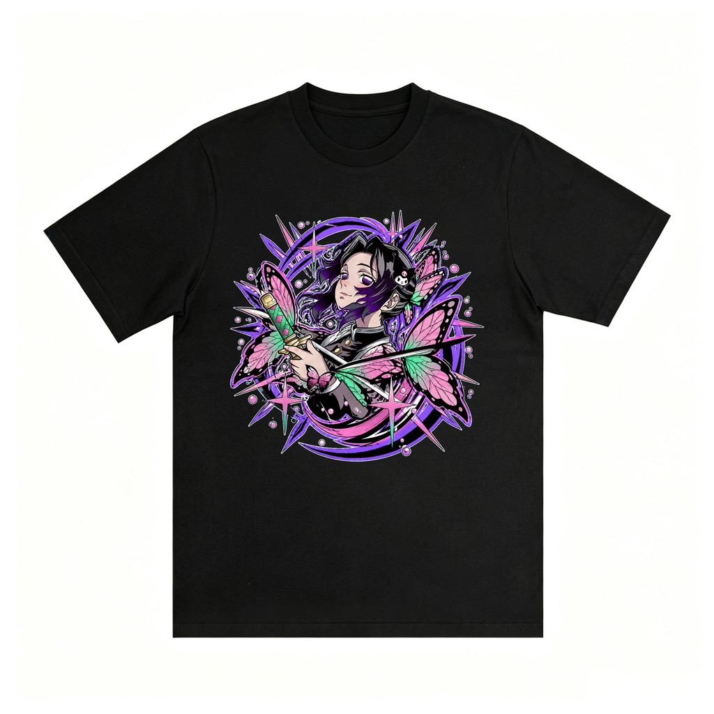 Kaos Oversize Anime Kimetsu No Yaiba Shinobu Kocho Memegang Pedang Nichirin Motif Kupu‑kupu Lingkara
