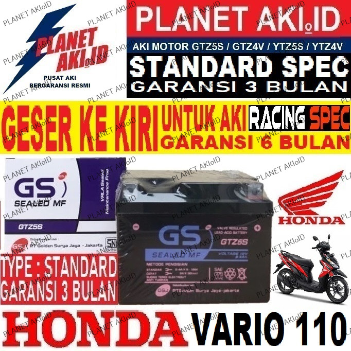 Aki Motor Honda Vario 110 GTZ5S Accu Kering MF