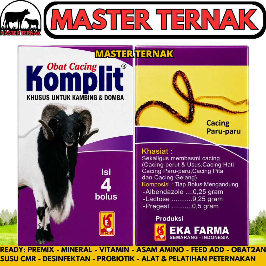 OBAT CACING KOMPLIT KAMBING 1 KOTAK (4 BOLUS) EKA FARMA - Atasi Cacing Gilik Pita Hati Kambing Domba