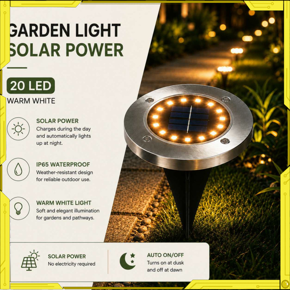 Lampu Taman Hias Ground Light Solar Sensor Warm White 20 LED - Y012