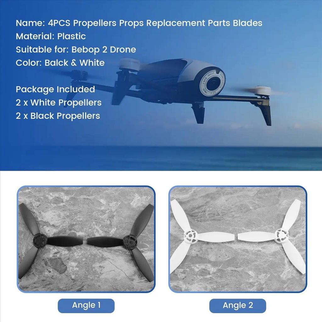 [New Listing]4 Propellers Props Replacement Parts Blades For Parrot Bebop 2 Drone Black White