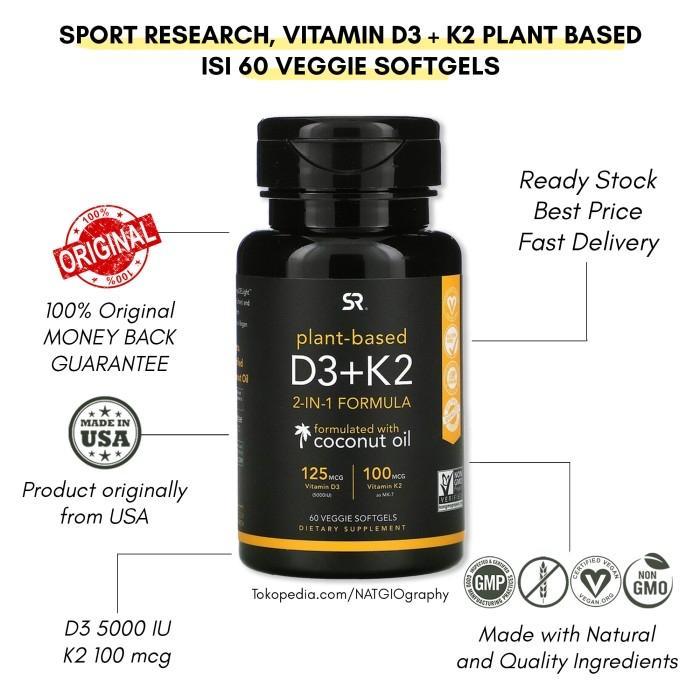 LDM SR Sports Research - Vitamin D3 K2 - Plant Based - 60 Veggie Softgels