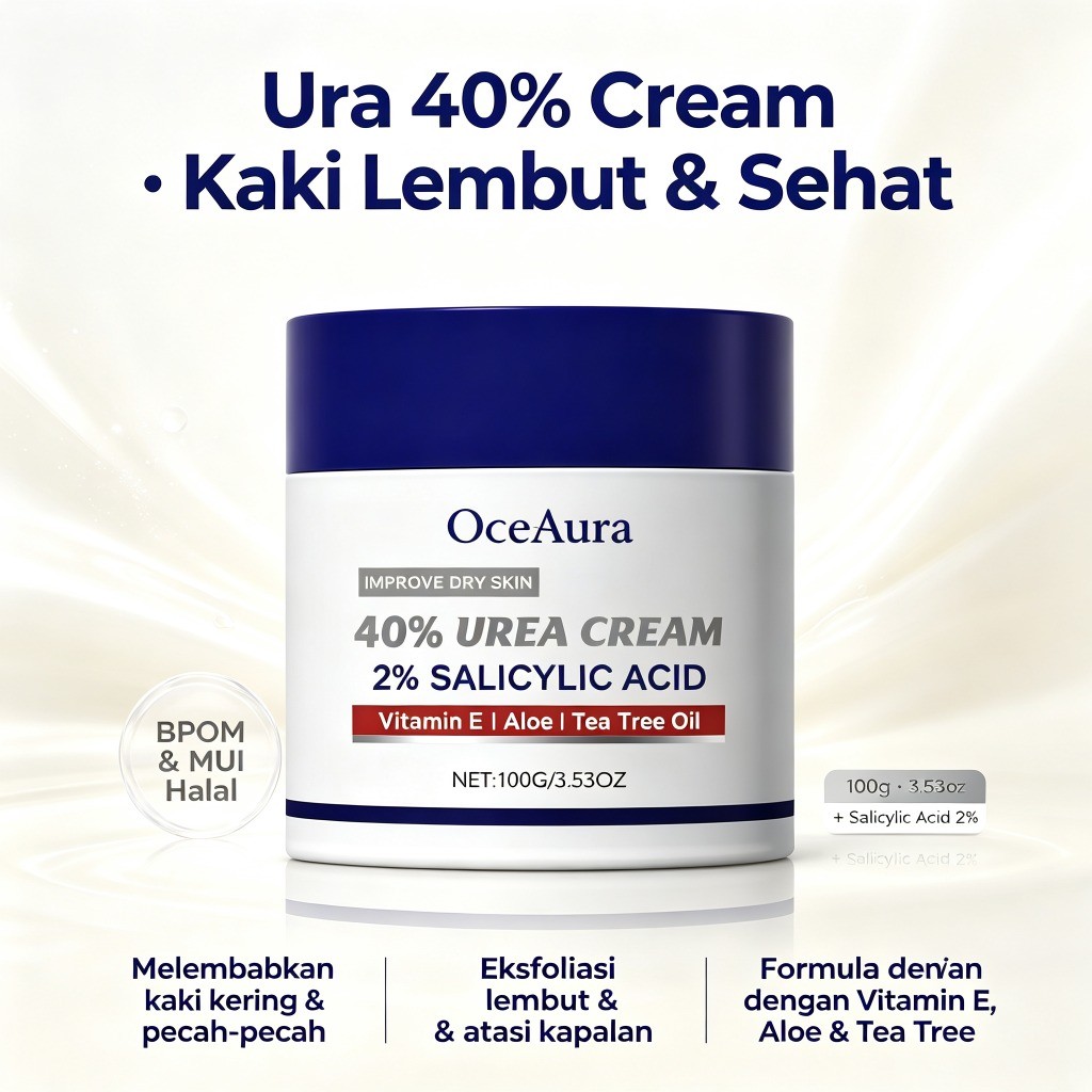 Urea Cream 40% Pelembab Kaki Kering & Tumit Pecah-pecah - Exfoliates dengan Salicylic Acid - 100g