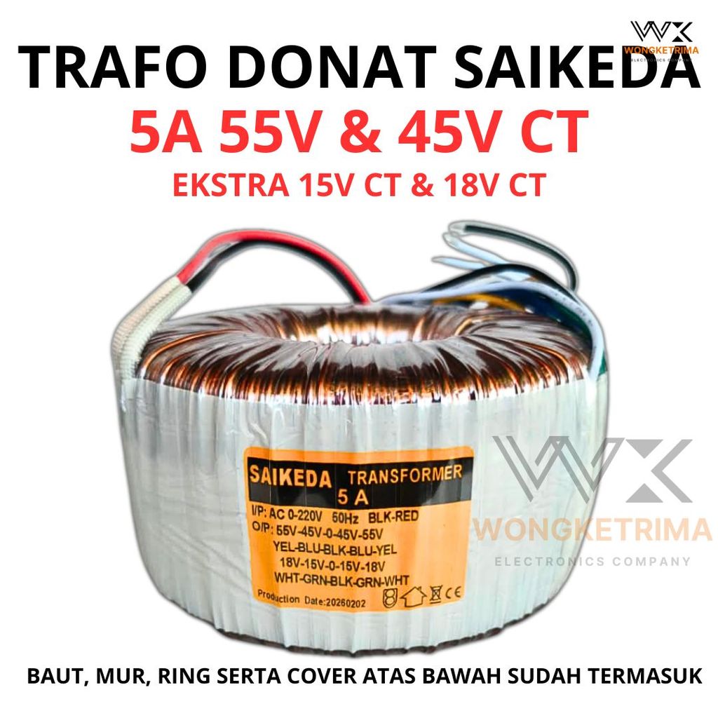 Trafo Donat Toroid SAIKEDA 5A Input AC 220V Output 55V CT 45V CT Extra 18V CT 15V CT Transformator P