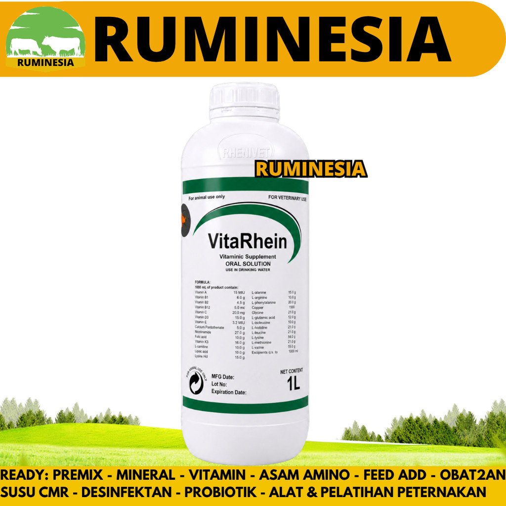 VITARHEIN 1 LITER - Premix Cair Vitamin Asam Amino Pemacu Pertumbuhan Ternak Ayam Sapi Domba Babi