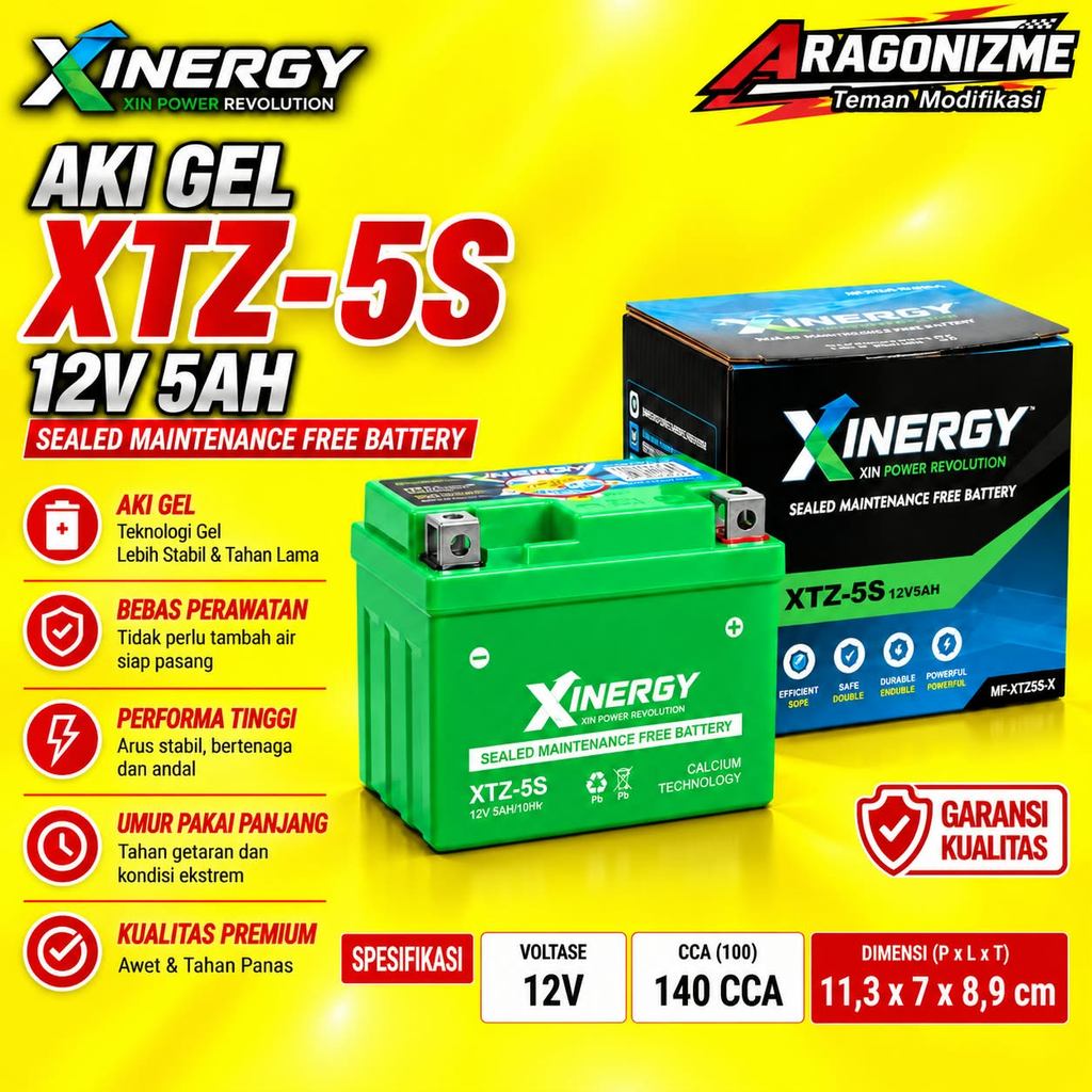 Aki Gel XINERGY XTZ-5S 5AH Motor Beat Supra X 125 Scoopy Revo Mio Vario 110 Accu Motor Aki Motor
