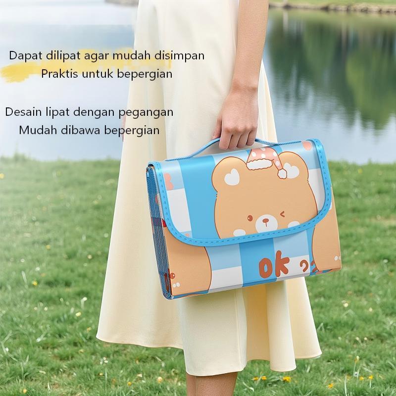 Tikar Piknik Karakter Beruang 2x1.5m Alas Picnic Motif Lucu Lipat Praktis Anti Air untuk Taman Panta