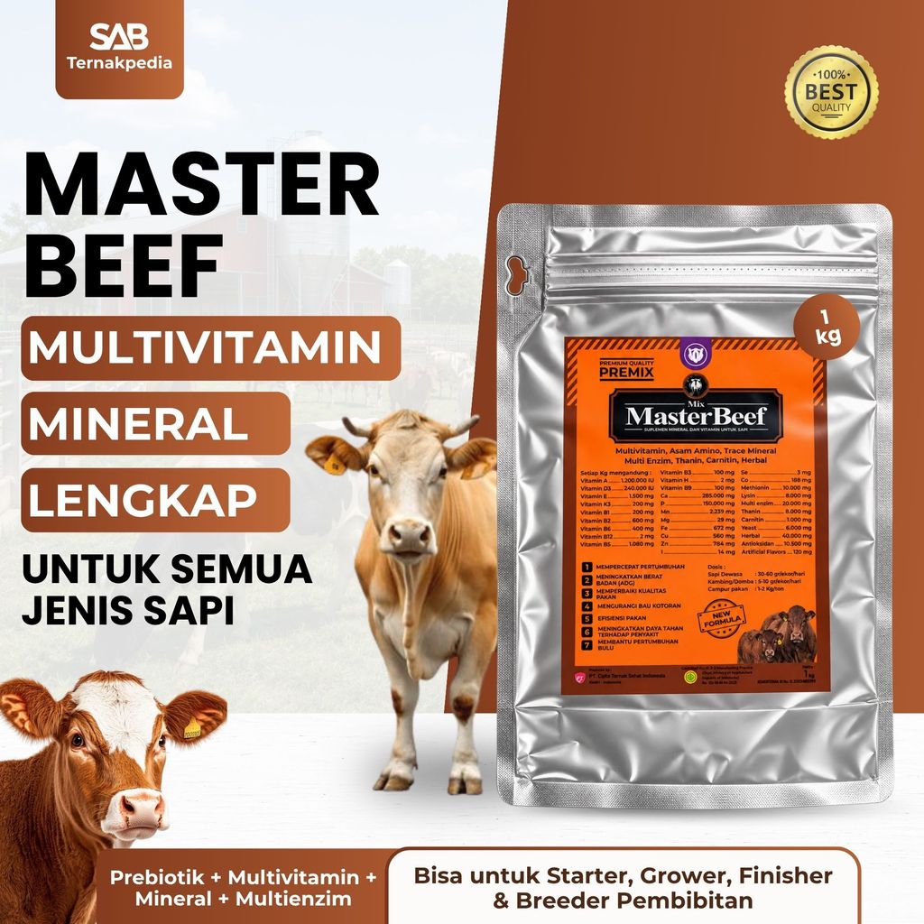 Premix Sapi Master Beef 1 Kg - Premix Sapi Kontes - Premix Sapi Penggemukan - Premix Sapi 1kg - Mast