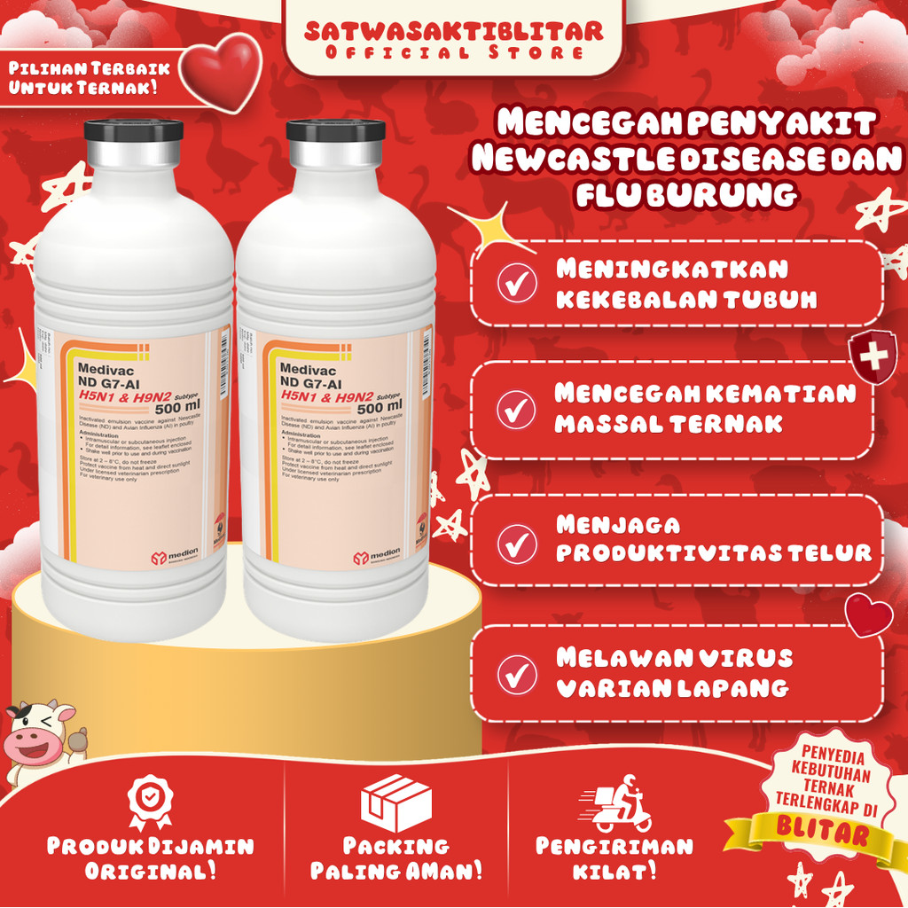 Vaksin Medivac ND G7 AI H5H9 500 ml 1000 Ekor - Vaksin Mencegah ND dan AI pada unggas