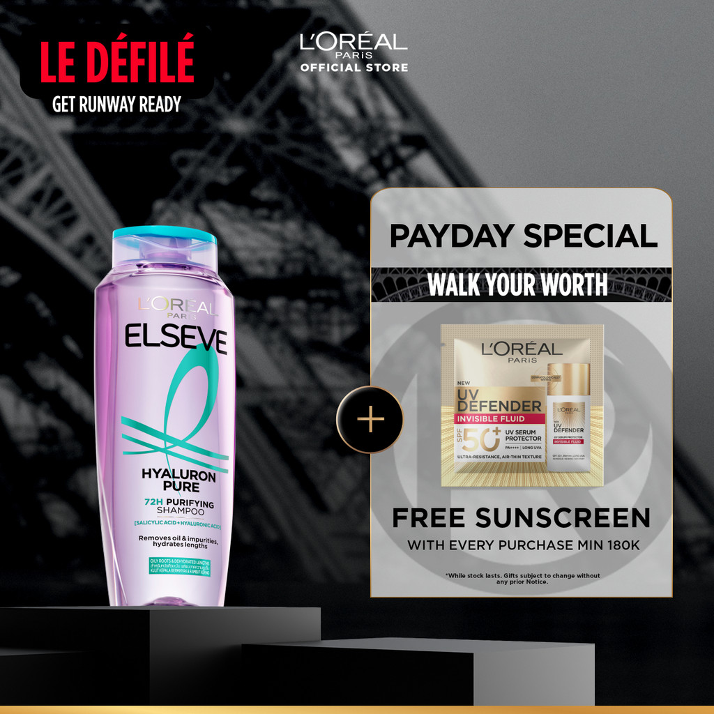 L'Oreal Paris Hyaluron Pure 72H Purifying Shampoo - Perawatan Rambut Bebas Lepek dan Rambut Halus ta