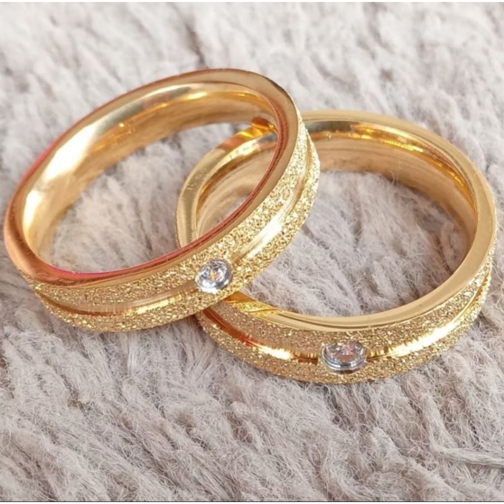 Cincin Wanita Couple Titanium Import Mata Pasir Satu / Cincin Pasangan Titanium Perak