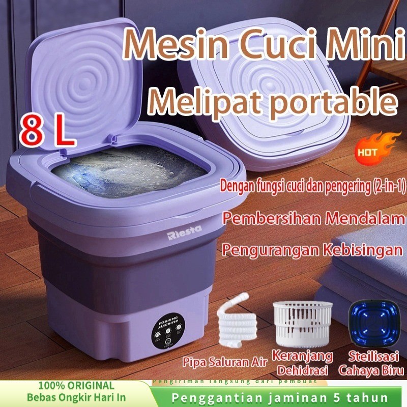 (COD) 2025 Mesin Cuci Mini Portable 2 Tabung 8L Mesin Cuci Lipat Otomatis Mesin Cuci Mini Lipat Port