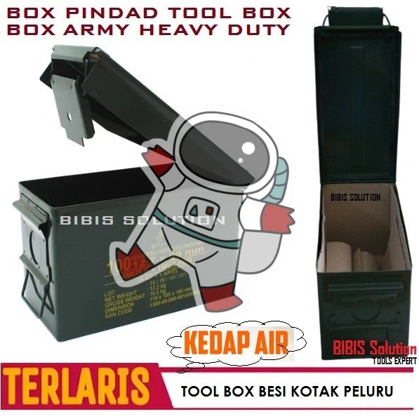 Kotak Perkakas Box Peluru Army Tool Box Besi Pindad Tempat Penyimpanan Alat Multifungsi