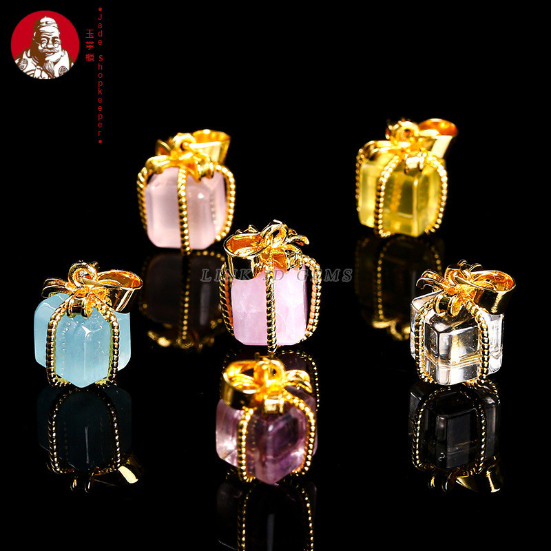 (1pcs / harga) Kotak hadiah kristal bubuk alami liontin kristal Aquamarine liontin kristal aksesori 